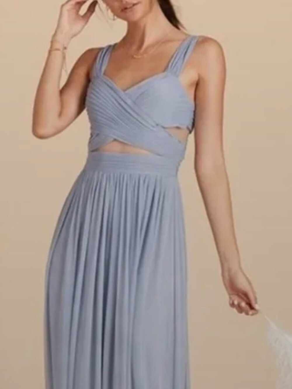 Birdy Grey Elyse Medium Maxi Bridesmaid Dress Dusty Blue Mesh Cut Outs